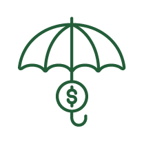Icon of an open umbrella with a coin in the handle